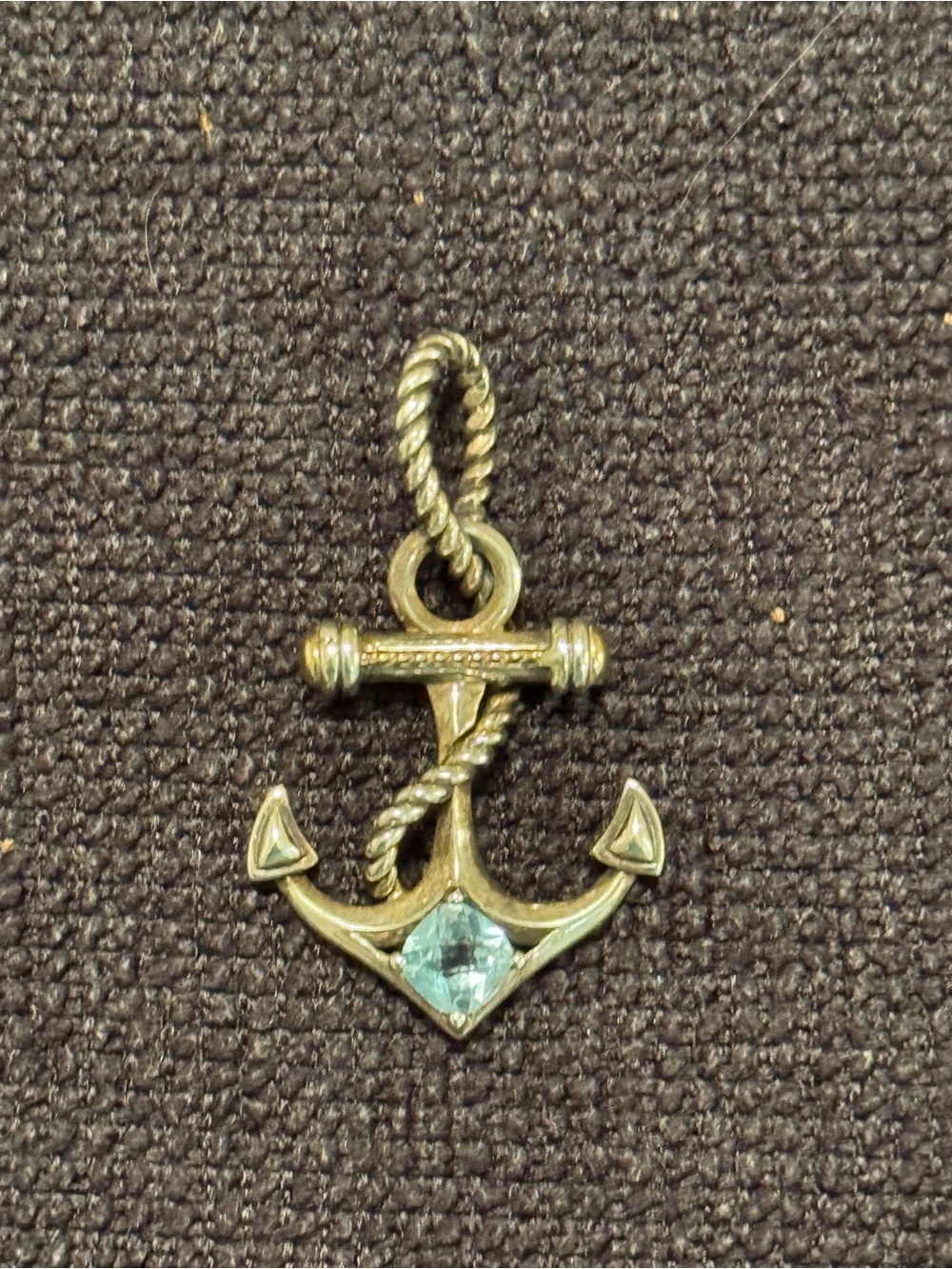 Effy sterling and 10k gold accents Anchor Pendant with Aqua Gem